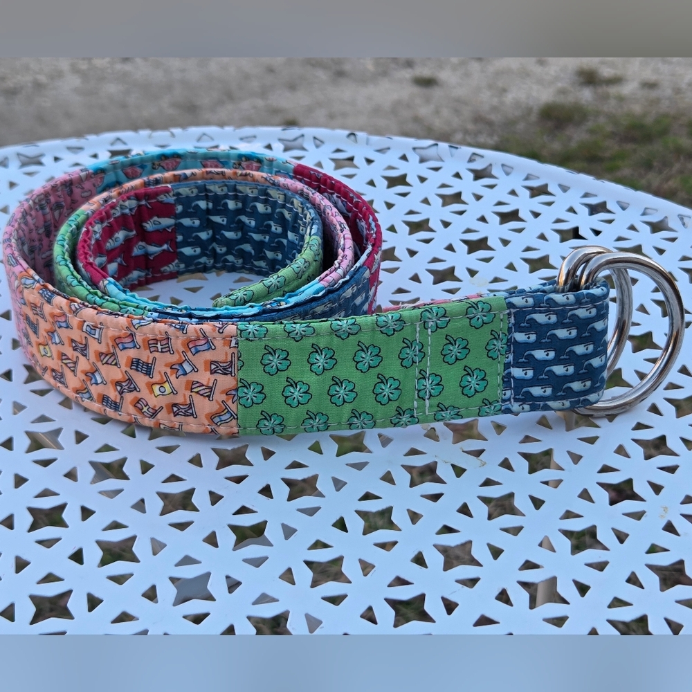 Vineyard Vines Patchwork Fabric Belt Multicolor Shamrock Turtles Whale Prints M
